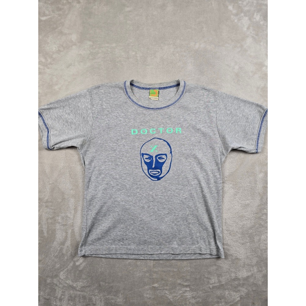 Made In Seventeen Graphic T-Shirt Women Medium Gray Doctor X Mask Lycra Tee